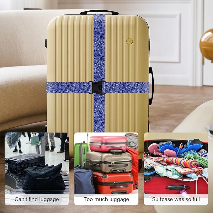 2 Pack Luggage Straps for Suitcases, Adjustable Travel Belt with Double Lock and Quick Release Buckle, Heavy Duty Nylon Bag Packing Strap, Bright Identifiers Business Travel Accessories-Blue Flowers