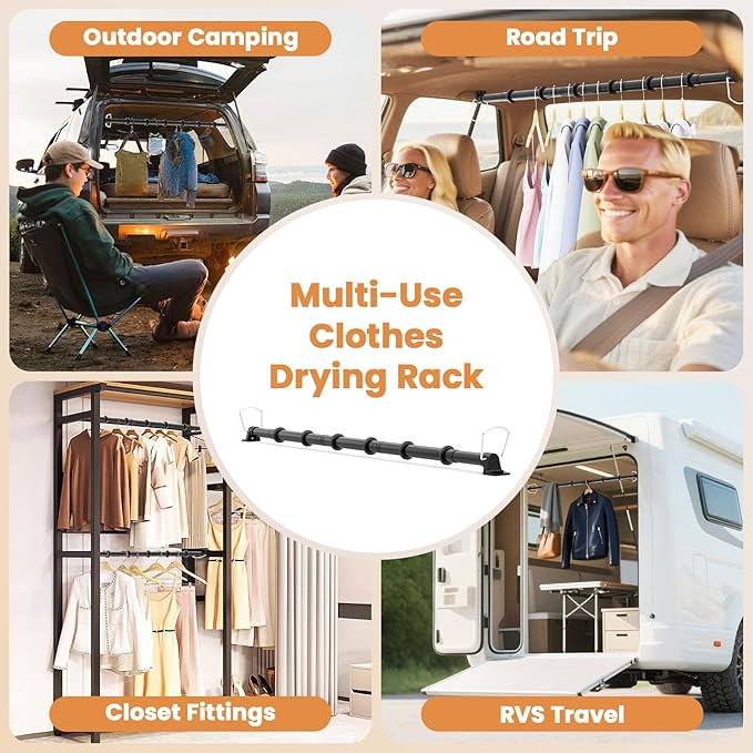 Car Hanging Accessories,Travel Hangers,Telescopic Adjustable 30-63 Inches for Compact & midsize Cars,Automotive,SUVs,Trucks,Black