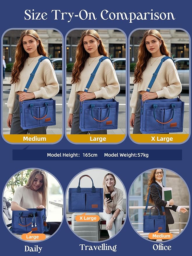 FIORETTO Canvas Tote Bag for Women with Zipper Closure & Individual Compartments for Work College for Teacher & Nurse