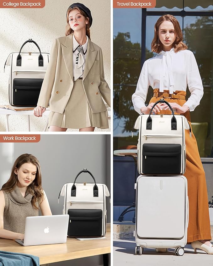 LOVEOVOOK 18Inch Laptop Backpack for Women, Large Capacity Travel Backpack with USB Charging Port, Waterproof Work Backpack for Business, College, Nursing & Airline Travel,White Black