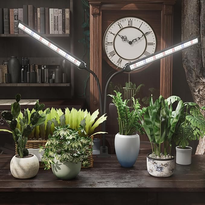 LED Grow Light,White Full Spectrum Clip Plant Growing Lamp | Desk Lamp with High Power Red Blue LEDs for Indoor Plants,Adjustable Gooseneck,Dimming & Optional Auto Timer