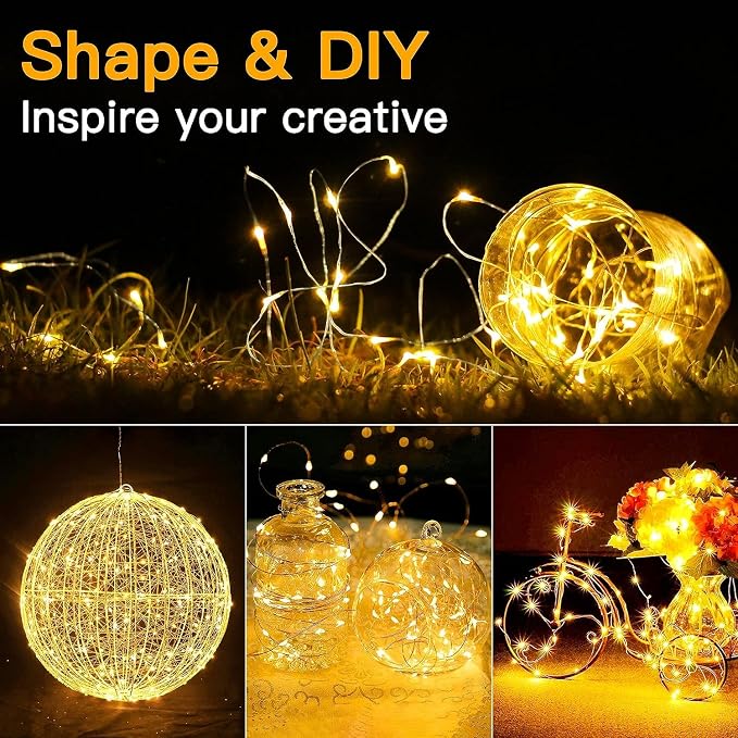 20 Pack Fairy Lights Battery Operated 7ft 20 LED Mini String Lights Twinkle Lights Silver Wire Firefly Starry Lights for Mason Jars Wedding Party Christmas Centerpiece Table Decorations, Warm White