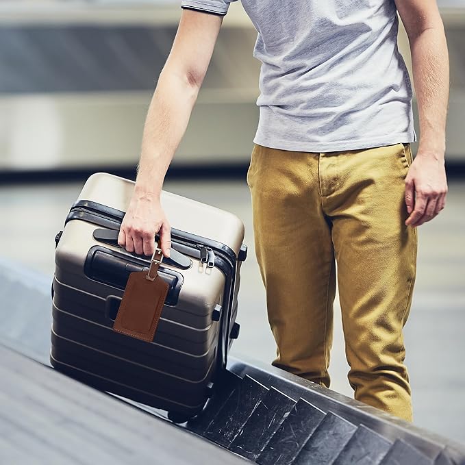 Travelambo Luggage Tags for Suitcases PU Leather Travel Tags Bag Tags Privacy Protection Travel Essentials
