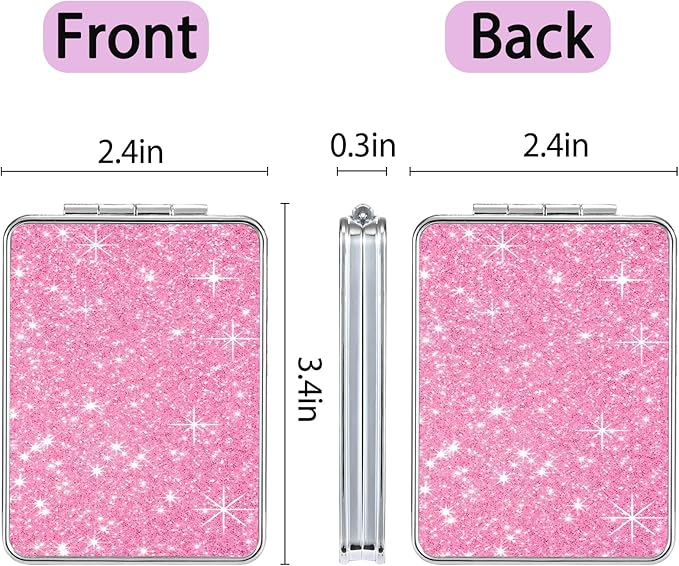 Pocket Mirror, Small Travel Mirror with Magnification, Portable Double-Sided Magnifying Cosmetic Mirror for Daily (Glitter - 1)