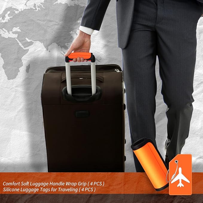 Sanwuta 8 Pcs Luggage Handle Wrap Tags Neoprene Suitcases Handle Wraps Silicone Luggage Identifiers Travel(Orange)