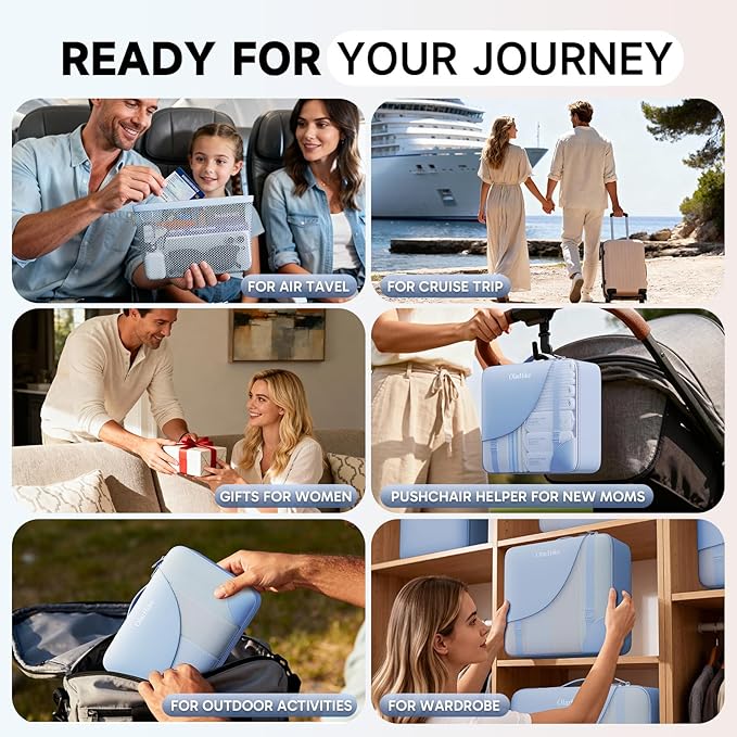11 Set Packing Cubes for Travel, Gifts for Women Mom Kids, TSA Approved Bags for Makeup, Cosmetic, Toiletry, Suitcase Organizers for Checked Luggage, Cruise Essentials,Airplane Accessories, Light Blue