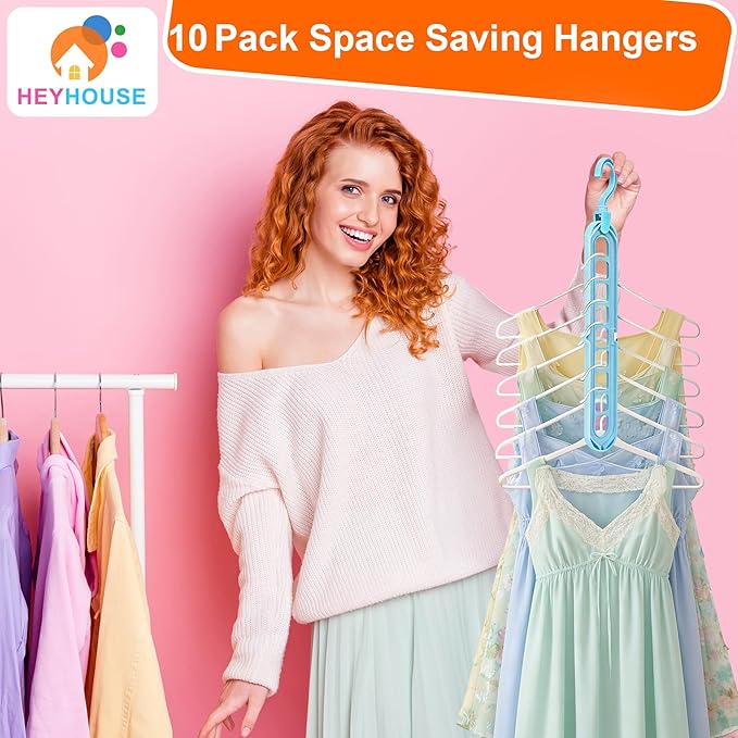 HEYHOUSE Closet Organizers and Storage,College Dorm Room Essentials,Pack of 10 Multifunctional Organizer Magic Space Saving Hangers with 9 Holes Storage Organization for Wardrobe Closet