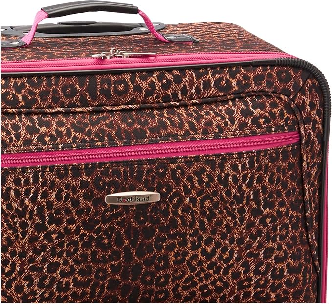 Rockland Vara Softside 3-Piece Upright Luggage Set, Pink Leopard, 3-Piece Set (20 inch/28 inch/22 inch duffel)
