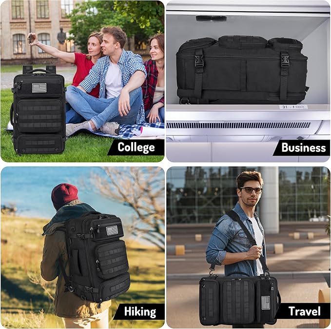 MOZETO Travel Backpack for Men 40L TSA Approved Carry On Backpack with USB Charging Port Durable Water-resistant Convertible Duffle Luggage Bag Large Weekender Bag Daypack Fits 17.3 Inch Laptop