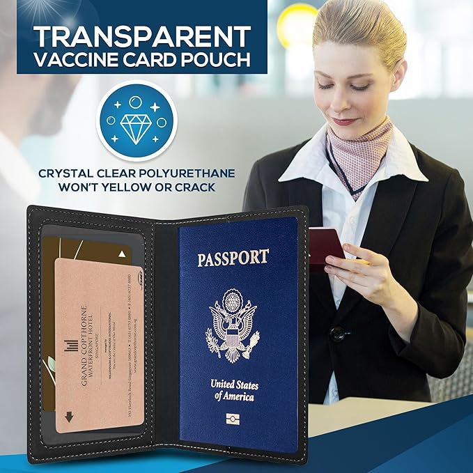 Ciana Passport Holder for Travel – PU Leather Passport Cover and Card Holder for Men & Women – Slim Passport Holder with Card Protector Slot, Travel Must Haves (Black)