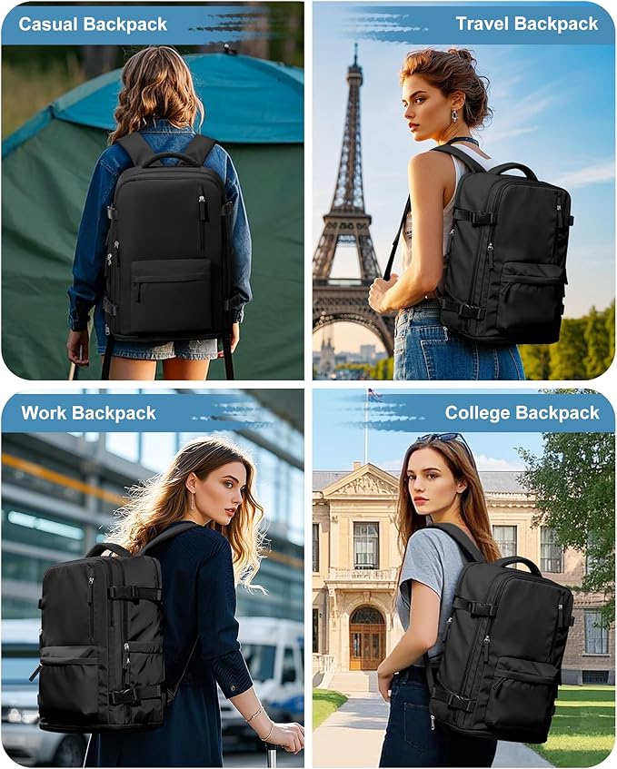 VGCUB Large Travel Backpack Bag for Women Men,Carry on Backpack,17 Inch Laptop Business Work Waterproof Backpack with Laptop Compartment,Person Item Flight Approved,Mochila de Viaje,Black Large