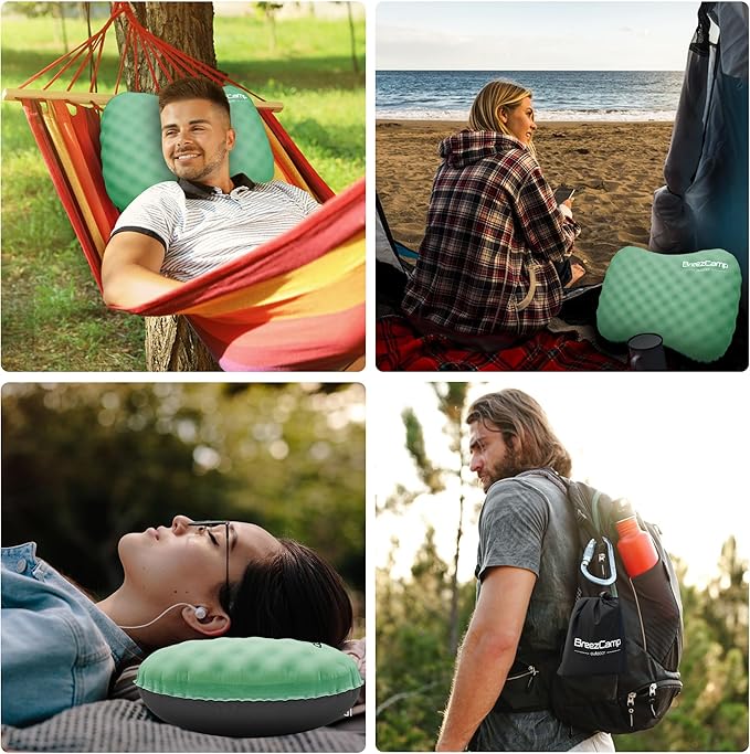 Camping Pillow with Soft Cover, Lightweight Inflatable Pillow for Neck Lumbar Support,Upgrade Backpacking Pillow,Washable Travel Air Pillows for Hiking, Backpacking, Airplane, Beach, Green