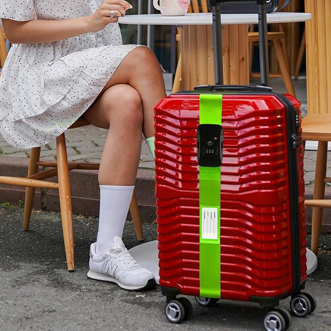 Veki Luggage Straps, TSA Approved Travel Luggage Packing Straps, Buckle Luggage Tags, Suitcase Belt Straps, Cordless Luggage, Add-On Bags, Accessory Buckle Straps and Packing Straps (Green)