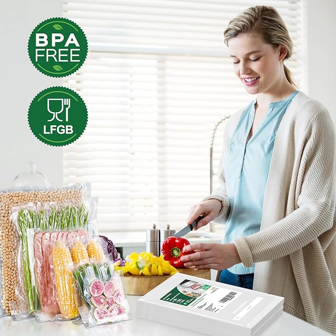 Bonsenkitchen Precut Vacuum Food Sealer Bags 100 Pint 6" x 10", BPA Free, Commercial Grade Textured Food Vacuum Sealer Bag, Thick Embossed Bags for Food Storage and Sous Vide Cooking VB3204