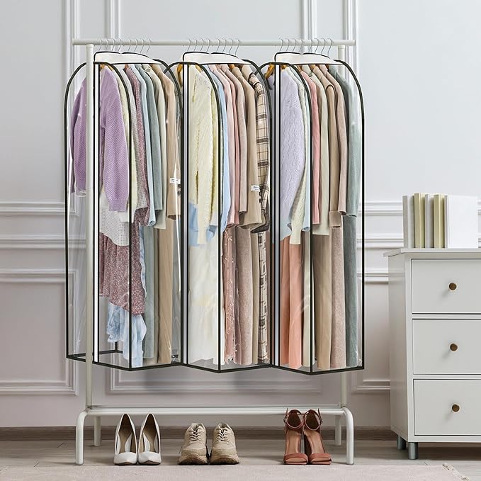 LANDNEOO 6 Pack Clear Garment Bags for Hanging Clothes with Zippers on Double Sides - 10'' Clothes Storage for Coat, Dress, and Fur in Closet - 50'' Long Suit Bags