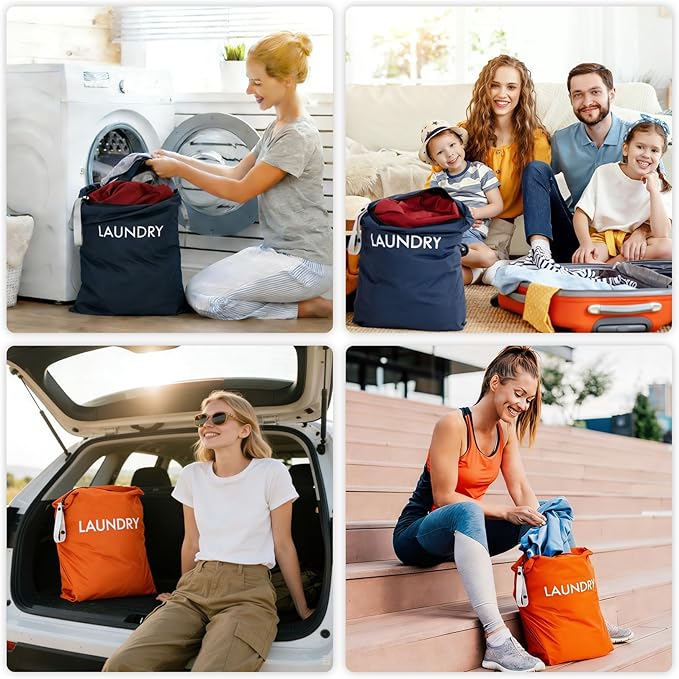 CARGEN 2 Pack Travel Laundry Bag for Dirty Clothes - Foldable and Washable Waterproof Nylon Bag with Zipper, Portable Large Laundry Organizer for Travel Gym Beach Camping and Dorm, Large 20“ x 14”
