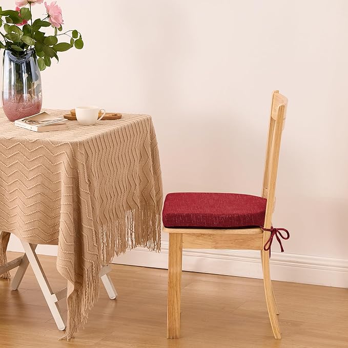 Chair Cushions for Dining Chairs with Ties and Removable Cover, Dining Kitchen Chair Pads with Non-Slip Bottom, High-Resilience Indoor Seat Cushions, 16'' x 16'' x 2'', Set of 4, Red