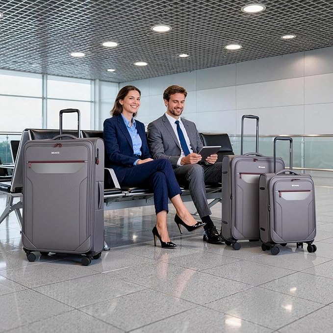 3PCS Set Softside Luggage Sets w/ Spinner Wheels,Expandable 20% Suitcase Upright Spinner Softshell w/TSA LOCK, Lightweight Durable Rolling Travel Luggage Set for Men/Women(Grey,22in/28in/32in)