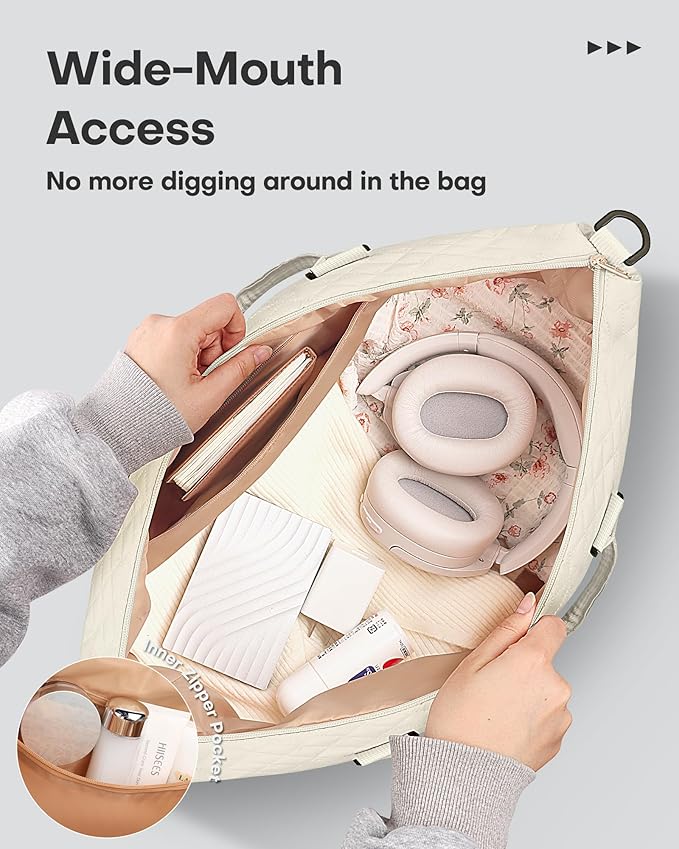 HOTOR Travel Duffel Bag - Weekender Bags for Women, Gym Tote Bags with Shoe Compartment, Carry On Overnight Bag with Toiletry Bag for Travel Essentials and Travel Accessories, Beige, 13.4"×17.3"×7.9"