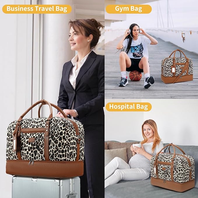 Wogarl Weekender Bags for Women Large Overnight Bag Weekend Travel Duffel Bag Carry on Shoulder with Shoe Compartment Toiletry Bag for Travel Business Gym