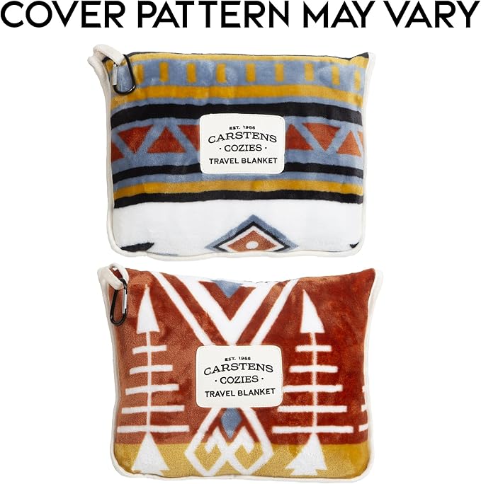 CARSTENS, INC. Travel Blanket, Premium Compact 2-in-1 Airplane Blanket/Pillow, Arrowhead Earth