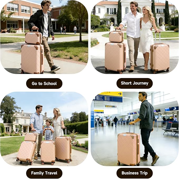 Lightweight hardside luggage sets Suitcases with Spinner Wheels YKK Zipper TSA Lock, ABS+PC hardshell 4 Piece Luggage Set for Weekend Getaways & Travel Business (14/20/24/28 Pink)