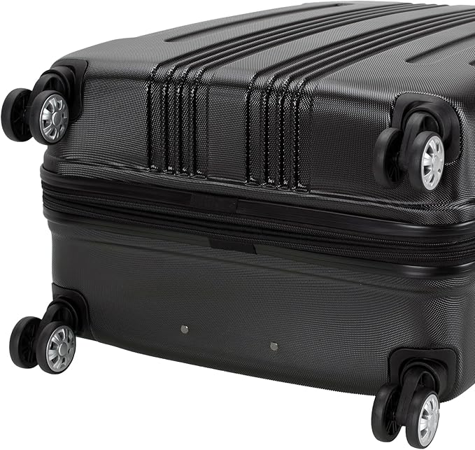 Rockland London Hardside Expandable Spinner Wheel Luggage, Black, Checked-Large 28-Inch