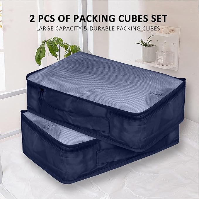 Packing Cubes Set, 2 Pcs Packing Organizers Set for Suitcases (Navy blue)