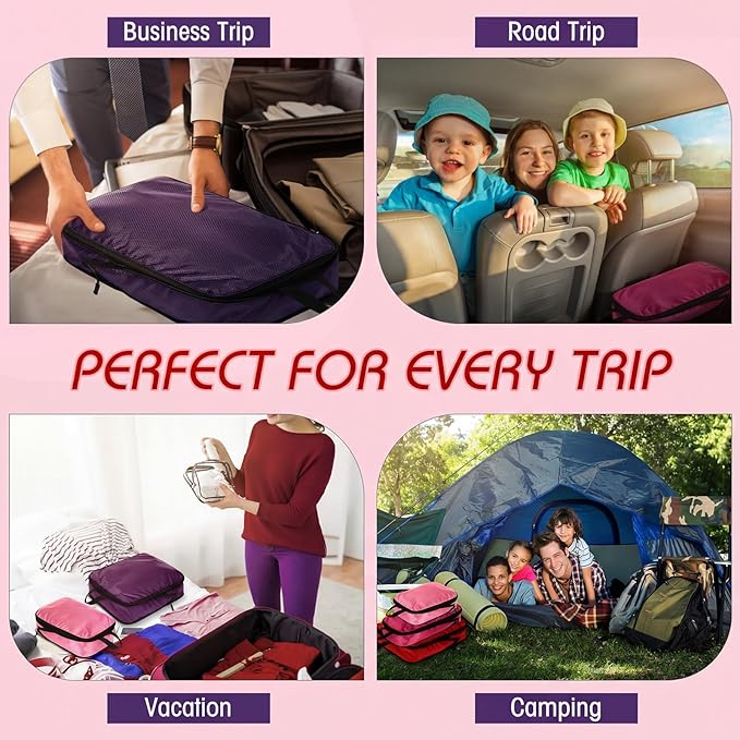 5 Pack Compression Packing Cubes for Travel Space Saving Cubes Luggage Organizer for Suitcase(Purple,Mixed)