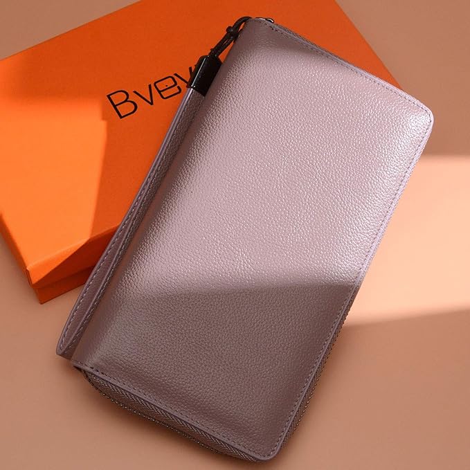 Bveyzi Women RFID Blocking Wallet Leather Zip Around Phone Clutch Large Capacity Ladies Travel Purse Wristlet | RFID Blocking, Zip Around, Large Capacity