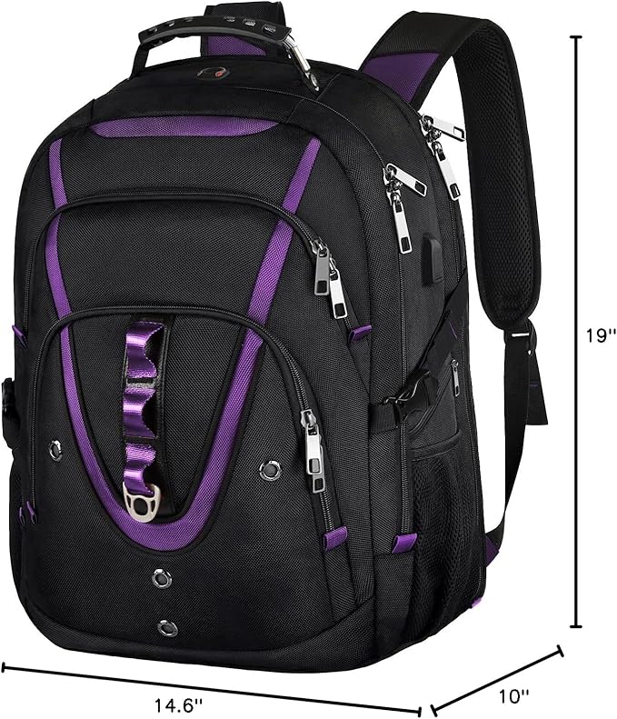 Mogplof 18.4 inch Travel Backpack Men Women, 55-60L Extra Large Laptop Backpack RFID Anti Theft TSA Friendly Flight Approved Backpacks, Water Resistant College School Heavy Duty, Purple