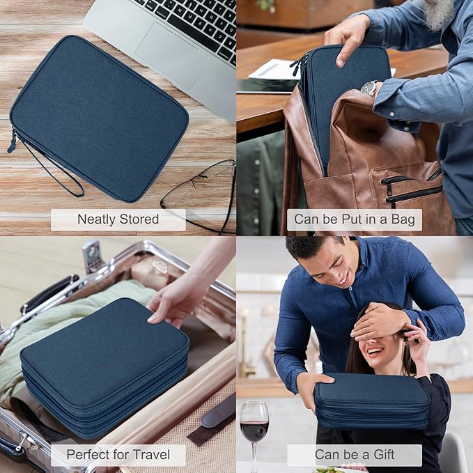 FYY Electronic Organizer, Extra Large Travel Cable Organizer Bag Pouch Portable Waterproof Double Layers All-in-One Storage Bag for iPad, Cable, Power Bank, Laptop Charger for Office/Home, Navy