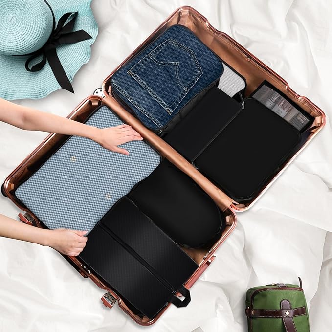8 Set Packing Cubes for Travel Essentials, Organizers for Suitcase and Luggage in 4 Sizes, Luggage Organizer with Toiletries/Laundry/Shoes/Sock Bags (Black)