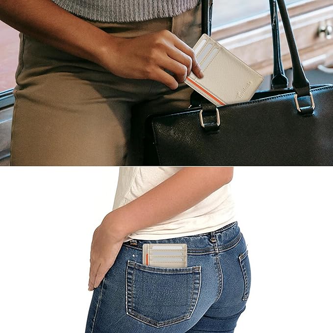 Travelambo Slim Wallet Front Pocket Minimalist Leather RFID Blocking Medium Size