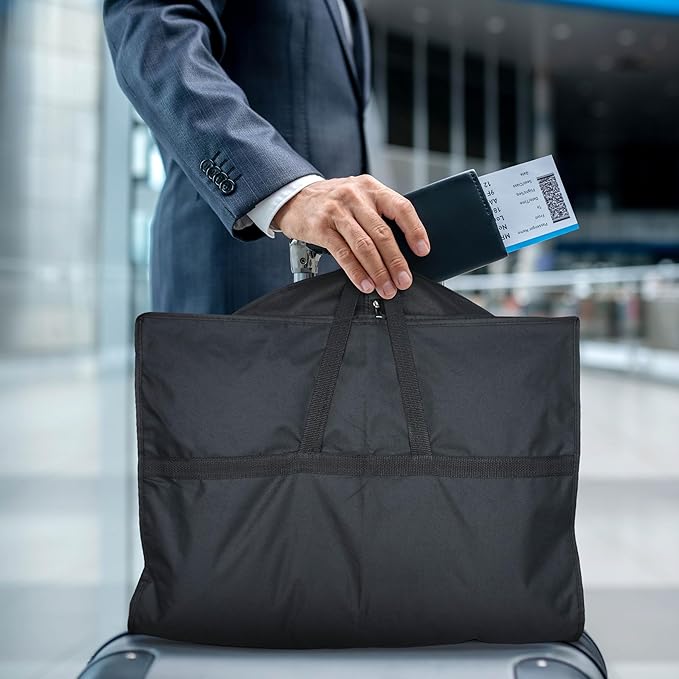 Lazebox 43" Travel Garment Bag with Accessories Zipper Pocket, Heavy Duty Suit Bag for Suits, Tuxedos, Dresses, Coats, Black, 1 pack