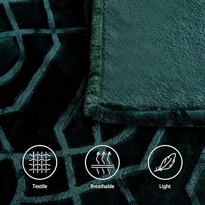 Soft Cozy Fleece Queen Size Blanket, 90x90 Inches – Lightweight Plush Blanket for Bed, Fuzzy 3D Jacquard Design - Forest Green