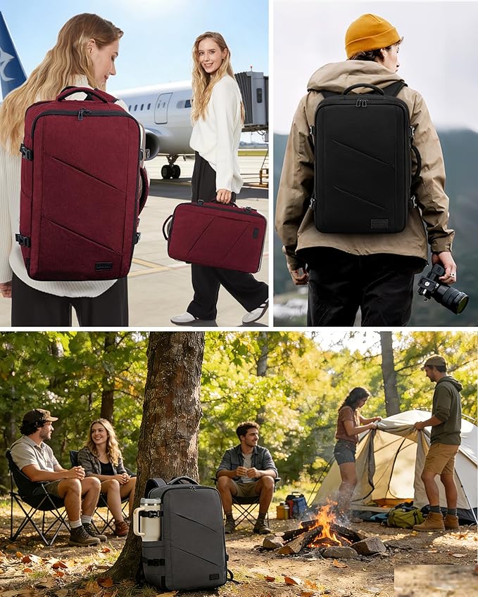 LOVEVOOK Travel Carry on Backpack, Large 40L Personal Item Travel Bag for Men & Women Flight Approved with 3 Packing Cubes, Suitcase Water Resistant Luggage Daypack Business Weekender Bag,Wine Red