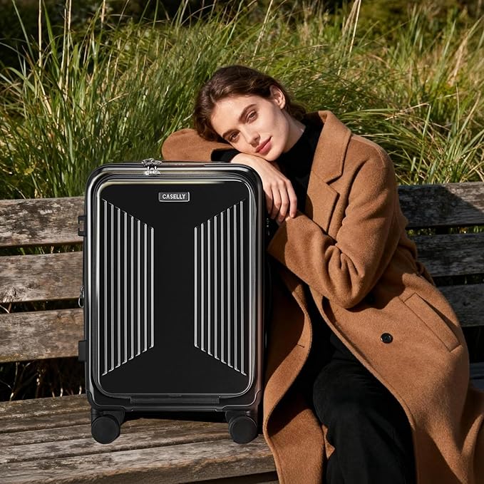 Carry on Luggage Top opening Suitcases, Expandable with Cup Holder and USB Charging Port,Lightweight with Front Pocket Rolling Suitcases with Spinner Wheels