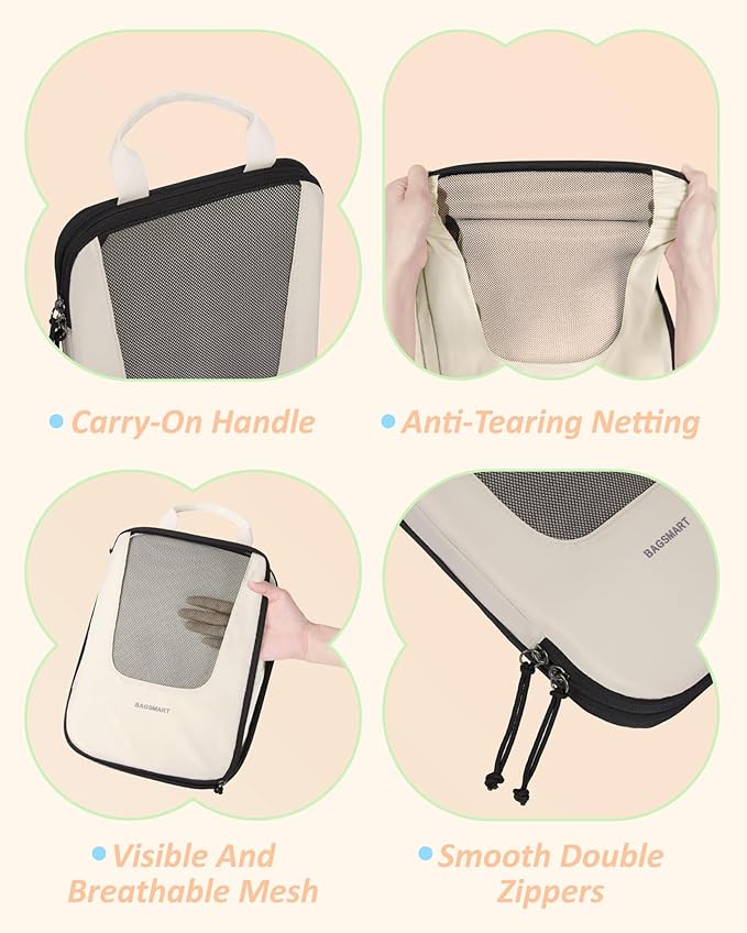 BAGSMART Compression Packing Cubes for Travel, 6/5/4set Lightweight Packing Organizers, Summer Travel Essentials Suitcase Organizer Bags Set
