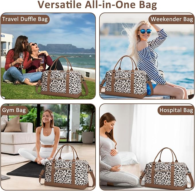 Travel Duffle Bag for Women, Weekender Bags, Hospital Bag for Labor Delivery,Lightweight Tote Duffel Overnight Bag with Luggage Sleeve,Airplane Travel Bags with Toiletry Bag,X-Large,Leopard