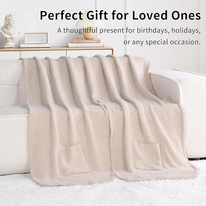 JOOJA Wearable Blanket Super Soft Feather Yarn Blanket Shawl with Pockets Fuzzy Throw Blanket TV Blanket for Adults Teens