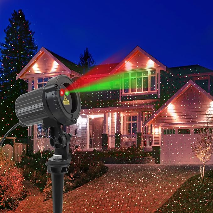 SUNFUCAN Laser Christmas Projector Lights Outdoor, Outdoor Garden Laser Light, Landscape Lights with Red and Green Stars, IP65 Waterproof,Cold Resistant. Suitable for Holiday, Party, Garden Decorati | Landscape Lights with Red and Green Stars, IP65 Wat...