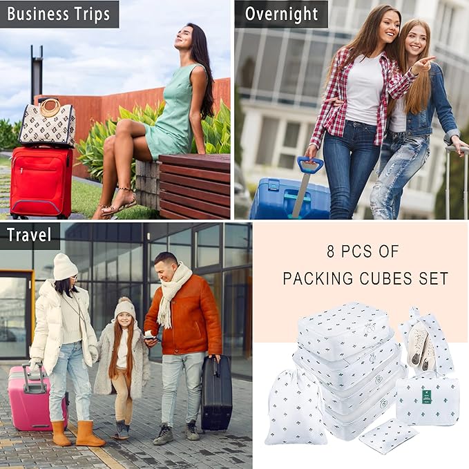 Packing Cubes, 8 Pcs Travel Packing Organizers for Suitcases, Large Capacity Travel Luggage Organizers Set includes 8 Storage Bags for Women or Men (Cactus)