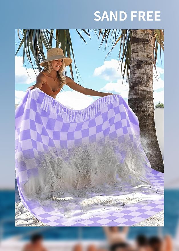 Antfuny Giant Beach Towel Blanket Autumn Outing Stuff for Women & Men Road Trip Camping Gear Ship Cruise Gear Must Haves Extra Large XXL Purple Plain PatternAirplane Accessories Travel Gadgets