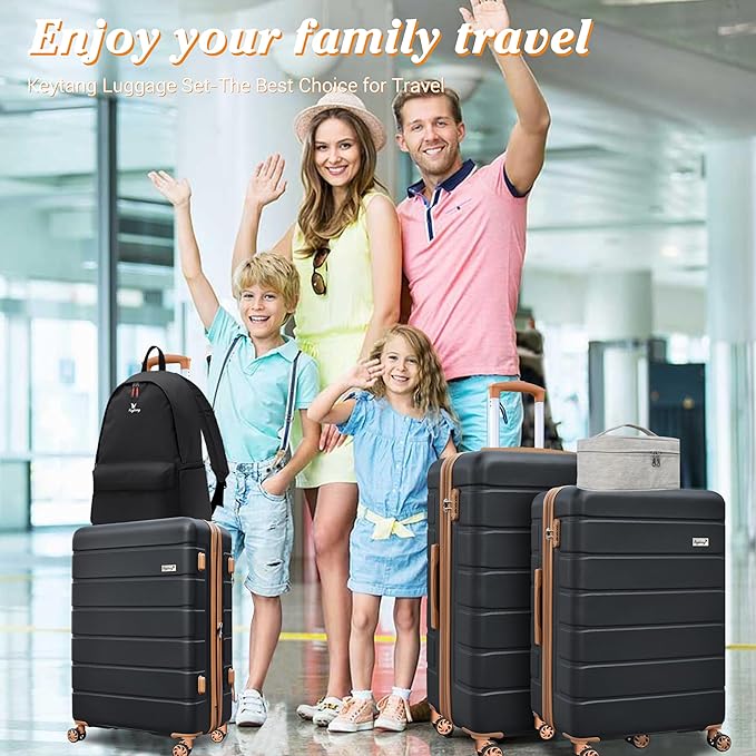 Explorer Luggage Set, Lightweight Hardside Suitcase, Expandable Carry-On Luggage with Travel Backpack & Cosmetic Makeup Bag, 5-Piece Set (20in/24in/28in), Black Brown