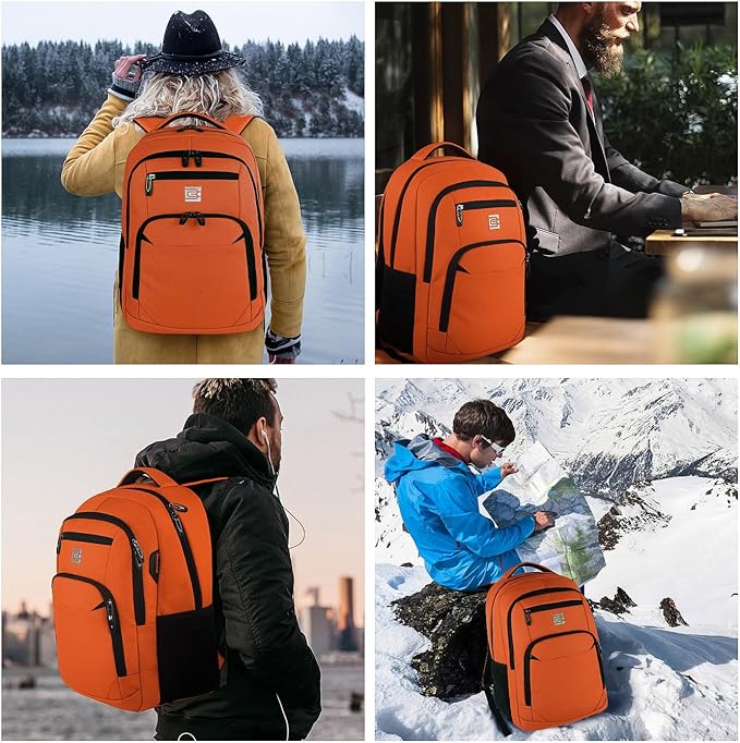 Volher Laptop Backpack,Business Travel Anti Theft Slim Durable Laptops Backpack,Water Resistant College Computer Bag for Women & Men Fits 15.6 Inch Laptop and Notebook-Orange