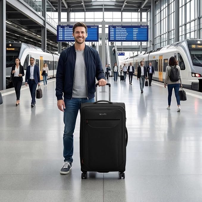 Softside Suitcases with Wheels 32 Inch Luggage,Expandable 20% Luggage w/Spinner Wheels and TSA LOCK,Large Checked Suitcase for Men/Women(Black,32in)