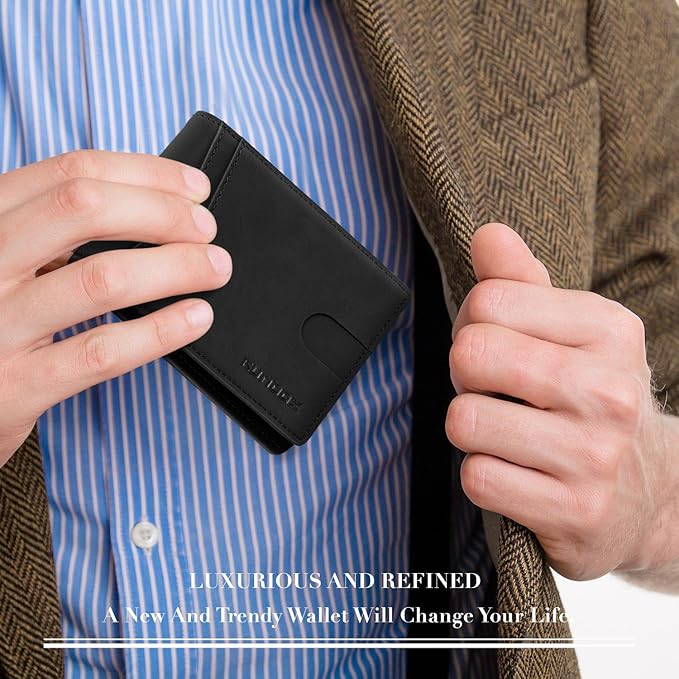 RUNBOX Wallet for Men Slim Rfid Leather 2 ID Window With Gift Box | Slim, Rfid, 2 ID Window, With Gift Box, Slim, Rfid