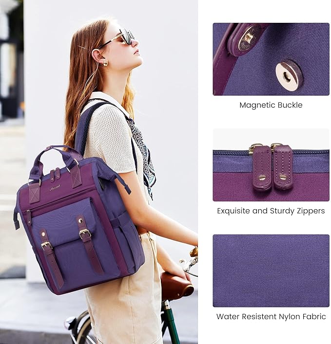 LOVEVOOK 15.6 inch Laptop Backpack for Women, Teacher Nurse Work Travel Backpacks Purse,Computer Bag, Purple Blue