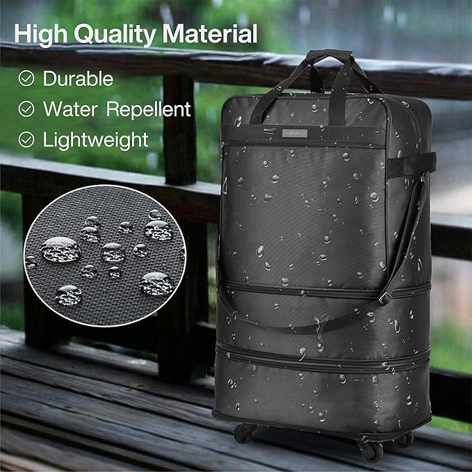 Hanke Suitcases with Wheels Expandable Foldable Luggage Bag Suitcase Collapsible Rolling Travel Bag Duffel Bag for Men Women Lightweight Suitcases without Telescoping Handle, Black